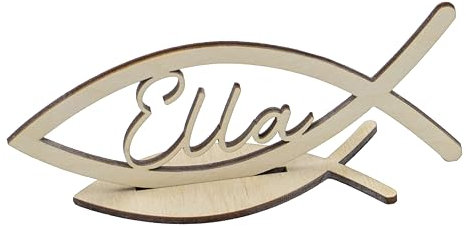 FeinFaktur Personalisierter Fisch als Taufdeko - Fisch aus Holz - Fisch mit Name für Taufe, Kommunion Firmung Konfirmation-Personalisierte Holzdeko