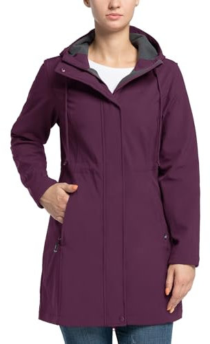 33,000ft Veste de Softshell Longue légère et imperméable pour femme, À Capuche Veste de pluie, Veste fonctionnelle coupe-vent, Activites En Exterieur à pied Randonnée Rose Carmin L