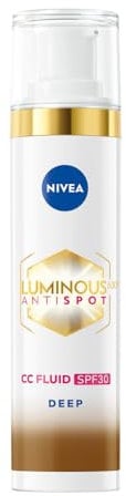 NIVEA Luminous 630 Antimacchia Fluido CC SPF30 3-EN-1 (1 x 40 ml), CC Cream con tripla azione, crema solare viso con colore, tonalità scura