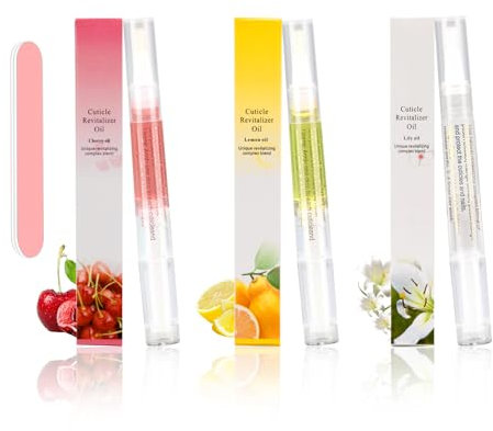 Cuticle Oil Pen,3PCS Nutrition Oil Pen with Nail File,Cuticle Oil for Nails with Natural Ingredients,Nail Oil Cuticle for Repairing Cracked and Dry Nail(Lemon & Lily & Cherry Flavor)