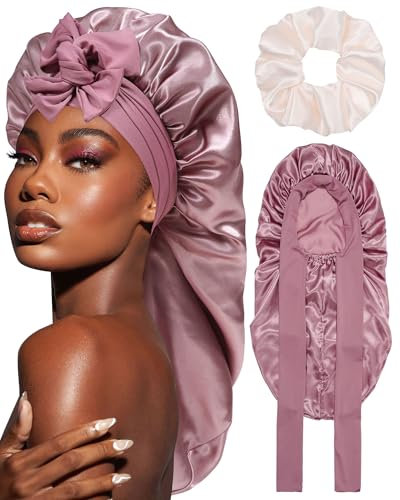 Coubeau Bonnet en Satin Long pour Femme de Soin Capillaire en Soie - pour le Sommeil avec Bande Élastique pour Cheveux Longs et Bouclés