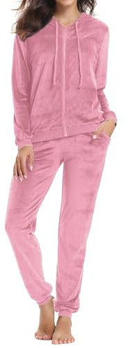 Aottori Survêtement Femme Velours Ensembles Sportswear 2 Pièce Zippé à Capuche Ensemble de Sport Jogging Pantalon Décontracté Pyjama d'intérieur Vêtements Rose M