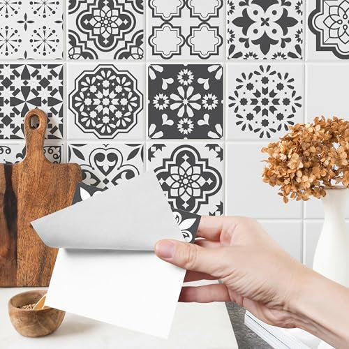 Muralo - Fliesenaufkleber Klebefliesen Selbstklebende Fliesen für Küche Bad Möbel Schrank Wand Mosaikfliesen Küchenruckwand - Schwarzweißes marokkanisches Mosaik Motiv - 24 Stück 25x25 (150x100cm)