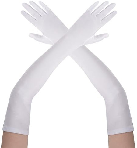 Lufdegim Lange Handschuhe Damen 1920s Style Satin Handschuhe Classic Abendhandschuhe Karneval Halloween Party Kostüm (1, Weiß, 52cm)