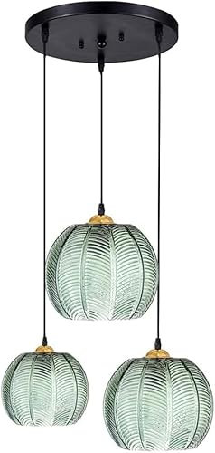 ZHFF Suspension en Verre Vert Clair Abat-Jour Moderne éclairage de Plafond Art déco Lampe Salon Salle à Manger Chambre Cuisine îlot intérieur luminaire, E27,3 lampes