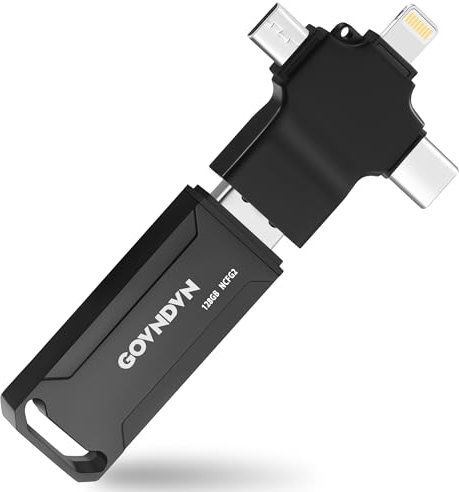 GOVNDVN Apple MFi Certified USB Stick for iPhone 15/14/13/12/11, 4 IN 1 iPhone Photo Stick Memory Stick for Photo Video, USB Flash Drive iPhone External Storage for phone/iPad/Android/Mac/PC (128, GB)