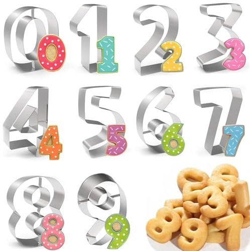 9-teiliges Ausstechformen-Set, Zahlen Ausstecher, Fondant Ausstecher, 0-9 Edelstahl Digital Keksausstecher, Dessertdekoration für Küche Backwerkzeug, für Kekse Backen Tortendeko Fondant DIY Backform