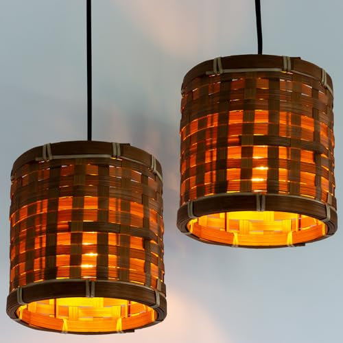 Osasy Runder Rattan Lampenschirm Boho,2er Set Lampenschirme für Tischleuchte,Hänge- und Stehleuchte,alle Innenräume, Durchmesser 16 cm (2, Braunes Korb-Boho)