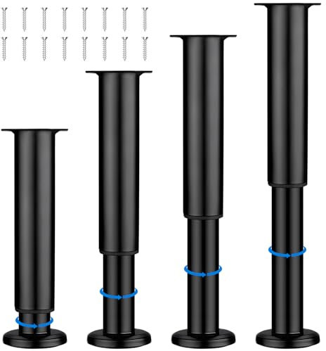 OWLMATE 4 Pieces Piedini Regolabili per Mobili 25-43cm Gambe per Mobili Regolabili Piedi per Mobili per Mobili Gambe per Letto Tavolo Divani Nero