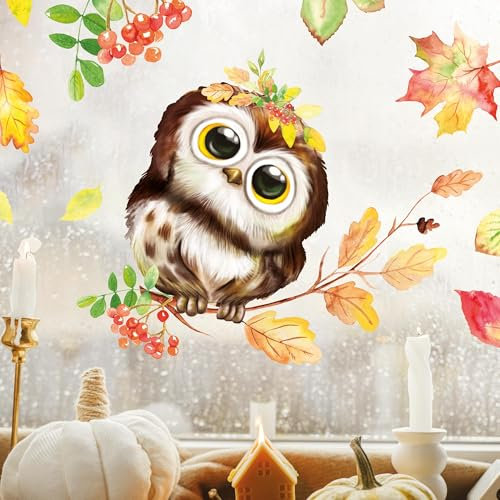 Wandtattoo Loft Fensteraufkleber Herbst Eule Blätter wiederverwendbar herbstlicher Fensteraufkleber Fensterdeko Kinderzimmer, 1. A4 Bogen