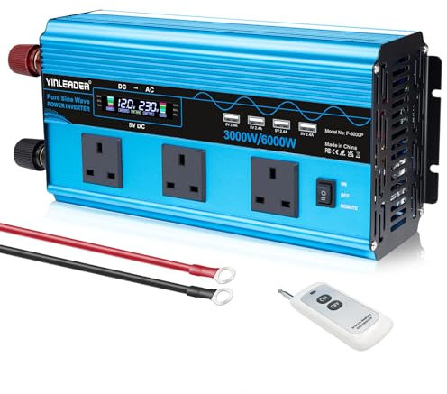 Yinleader Pure Sine Wave Power inverter 3000W /6000W DC 12V to AC 240V voltage converter 4USB & 3 AC sockets