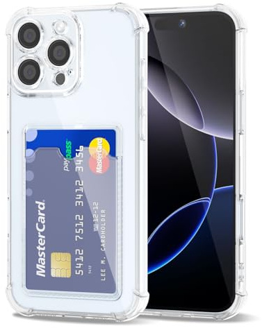 Svanove for iPhone 16 Pro Max Case Wallet Clear, Card Holder Case with Credit Card Slot, Thin Slim Transparent Silicone Grip Soft Rubber Protective Shockproof Airbag Bumper for Women, Clear