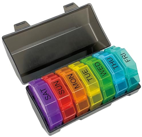 Tablettenbox 7 Tage 4 Mal Täglich,Medikamentenbox,Persönlicher Tablettenspender，Supplement Box,28 Extra große Fächer Portable Travel, für Medikamente/Vitamine/Fischöle/Ergänzungen (Farbe, 28-Gitter)