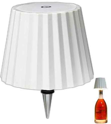 Lampada per bottiglia senza fili, Bottiglia di luce ombra LED bottiglia di vino liquore luce 3 colori dimmerabile lampada da tavolo cordless per bar, ristorante, casa, ufficio, Natale (Bianco)