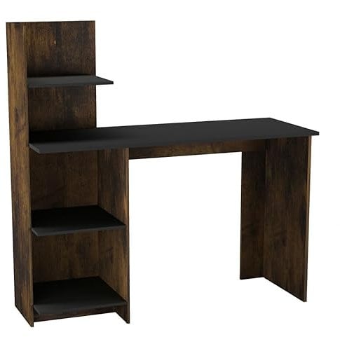 URBNLIVING Computer Desk Workstation with 4 Tier Shelves - Modern Home Office Study Writing Table, Compact & Durable, Storage Organizer