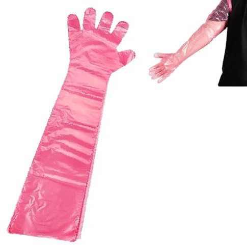 Kiuiom 30PCS Artificial Insemination Glove,Veterinary Gloves,Long Sleeve Veterinary Gloves,Soft Plastic Film Gloves Transparent,Long Arm Veterinary Examination,90CM,Red