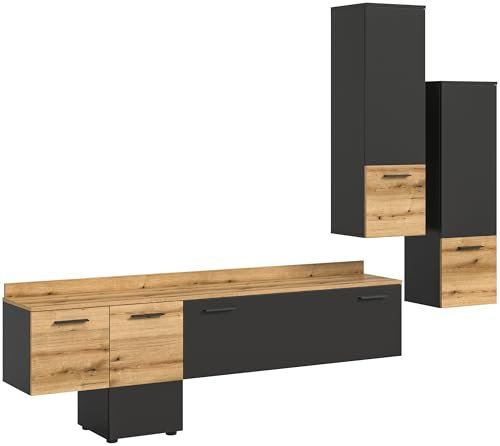 Newroom Wohnwand Grau Schrankwand Industrial Modern - Anbauwand Wohnzimmermöbel - [George.one] Wohnzimmer Schlafzimmer Büro Flur