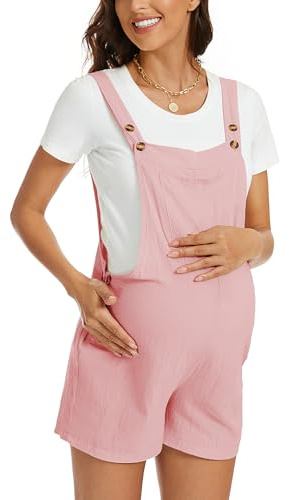 FEOYA Salopette Premaman Corta in Cotone Tuta Larga e Comoda con Tasche Overalls Estivi per Donne Incinte Ideale per Estate e Giornate Calde Rosa S