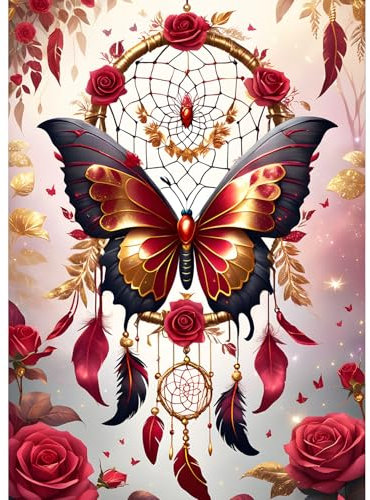 QQYRHN 5D Schmetterling Diamond Painting Kit für Erwachsene Anfänger Traumfänger Diamant Kunst Kits Vollständiges DIY Blumen Diamantstickerei-Set Perfekt zur Entspannung und Dekoration 30x40cm
