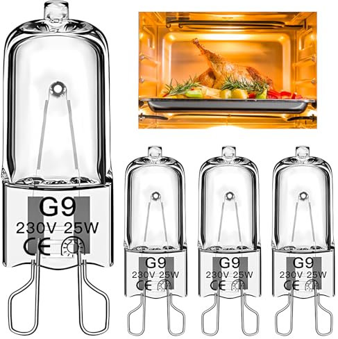 G9 Halogen Bulb, 230v 25w Oven Light Bulb for Zanussi ZOB/Zoe Beko,Smeg SF/SFP/SO,KitchenAid KO/KOS,AGA/Classic Wax Burner Light Melt 350lm Toleran 500 Degree C Heat 4 Pack [Energy Class G]