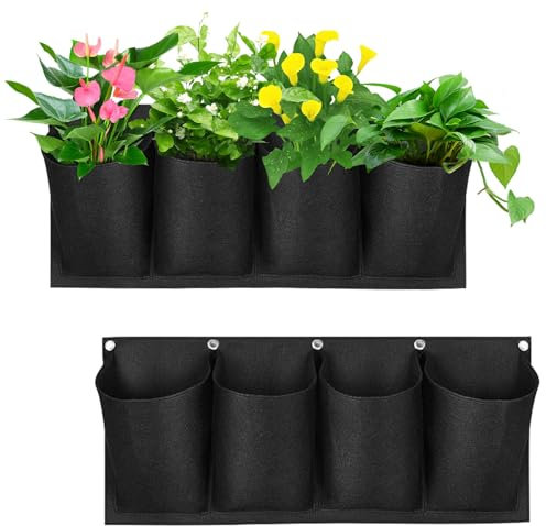 JWTRSVTY 2PCS Bolsas De Cultivo De Plantas, Jardin Vertical Pared Bolsas, 4 Bolsillos Colgante Bolsas Cultivo Plantas, Bolsa Colgante Plantar Fresas, Bolsa Maceta Vertical, para Fresas Tomates Flores