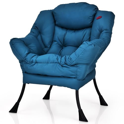 COSTWAY Sessel gepolstert, Relaxsessel mit Armlehnen & Seitentasche, Loungesessel, Fernsehsessel, Ohrensessel für Wohnzimmer, Schlafzimmer, Büro (Blau)