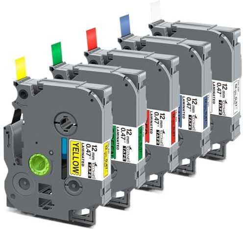 CbErFVK Kompatible Etikettenklebeband 12mm 5 Teile Kompatibel mit den Etikettiermacher TZ 231 131 431 531 631 731 Pt-H110 kompatibel mit TZ-Labels und Etikettendrucker(5Mixed Colors)