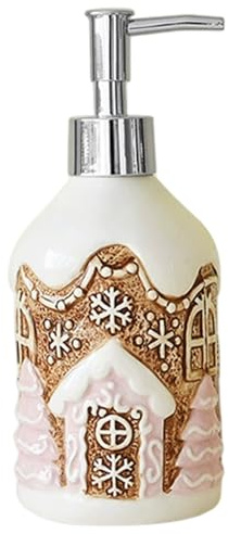 XVHOAB Christmas Soap Dispenser 350ML Ceramic Gingerbread House Hand Soap Dispenser Refillable Lotion Bottle with Pump for Lotion, Body Wash