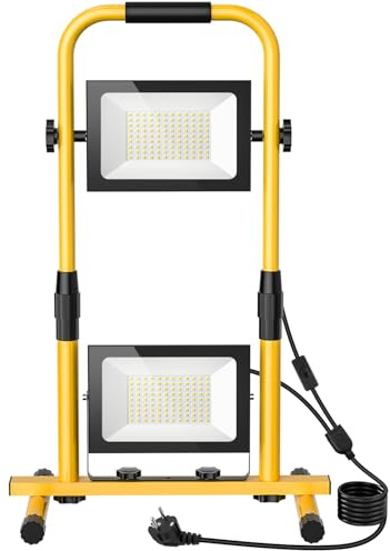 Baustrahler LED mit Einstellbar Stativ 200W,20000LM Baustellenlampe mit 3M Kabel Stecker und Schalter,6500K Kaltweiß LED Arbeitsleuchte,IP66 Wasserdicht Tragbar Baulampe für Werkstatt Baustelle