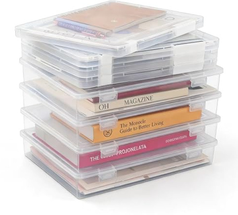 BOJVESH 8 Packs Plastic Multi-Purpose A4 Paper Storage Box with Lids, 2 Sizes Clear Scrapbook Paper Organizer with Buckles, Waterproof File Box for Document, Stationery, Craft, Certification