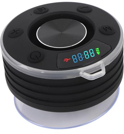 Luocute Duschlautsprecher, 5.3 IPX7 Wasserdichter Tragbarer Lautsprecher mit LED-Lichtanzeige und Saugnapf, für Badezimmer, Pool, Strandparty