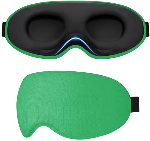Gritin Schlafmaske für Seitenschläfer Damen & Herren, 3D Upgrade Bequem Schlafbrille mit Verstellbar Gummiband, Hautfreundlich Lichtblockierend, Ergonomische Augenmaske für Schlaf, Reisen usw. -Grün