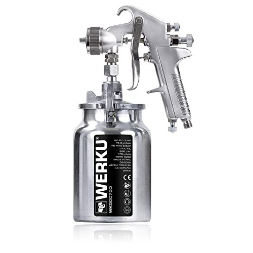 Werku WK500750, Pistola Pintar Succión Neumática, Calidad Profesional, Boquilla 1.7 mm, Depósito 1000 ml, Sistema HVLP-I, Especial Barnices, Esmaltes, Viscosidades Bajas/Medias