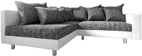 DELIFE Eckcouch Clovis Weiss Schwarz mit Armlehne Ottomane Links Ecksofa Modulsofa