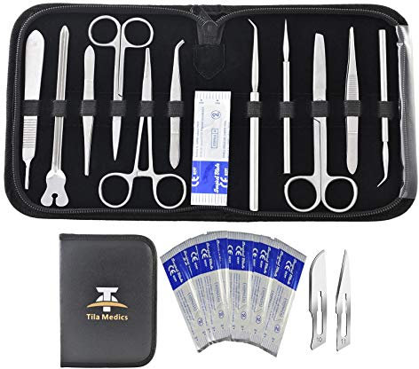 Kit de dissection avancé 22 pièces pour médecine, biologie et vétérinaire – Manche de scalpel en acier inoxydable avec 11 lames, idéal pour laboratoire d’anatomie, botanique, grenouilles, etc.