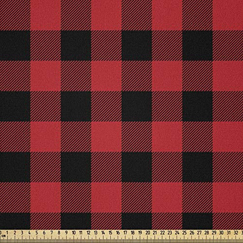 ABAKUHAUS Plaid Stoff als Meterware, Retro Lumberjack Buffalo, Microfaser Multi Zweck Dekostoff für Kunsthandwerke, 3M (230x300cm), Scharlachrot Schwarz