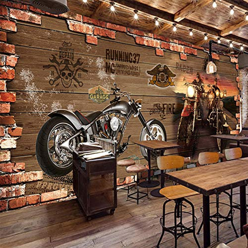 3D Papier peint intissé Brique de moto rétro Décoration Murale Poster Tableaux Muraux Tapisserie Photo Trompe l'oeil 300x210 cm - 6 lés