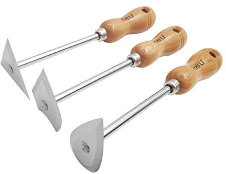 CHILI TOOLS 3PC. Stainless Steel Shave Hook Scraper Set With Wooden Handle, 8-3/4 Length, Made In Taiwan