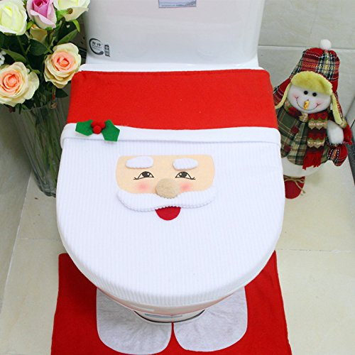 Weihnachten Toilettensitzbezug Weihnachtsdeko WC-Sitzbezug Set mit Sitzbezug Teppich Gewebe Deckel für Badezimmerdekoration