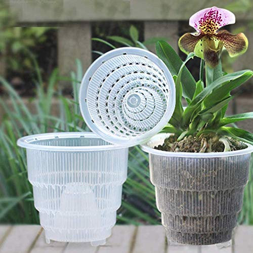 Orchideentopf, Wankd Transparent Orchideentopf Blumentopf Orchidee Kunststoff mit atmungsaktiven Löchern und Schlitzen, für den Garten, Schreibtisch Dekoration Ø 12CM