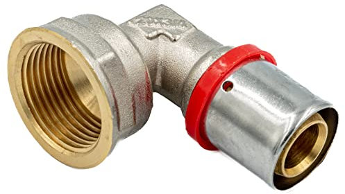 Raccordo a pressare per tubo multistrato PEX profilo U, gomito con filettatura femmina (16 x 1/2)
