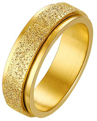 PAURO Damen 316L Edelstahl Sand Blast Finish Gold Lucky Spinner Ring 6Mm Band Größe 65