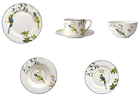 ASDQWER Juego de vajilla de porcelana americana de porcelana de estilo rústico, con diseño de flores y pájaros, plato de comida occidental, cuenco de arroz, combinación sencilla de porcelana
