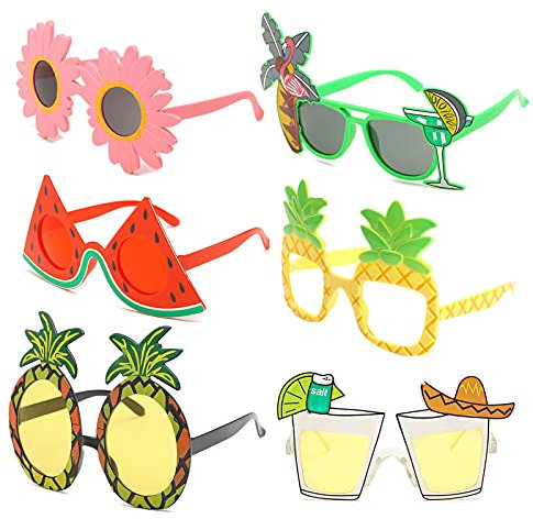 Gukasxi 6 Pairs Luau Party Sunglasses Novelty Funny Hawaiian Tropical Eye Glasses Eyewear Cocktail Party Supplies Eyeglasses Summer Beach Party Sunglasses Photo Props for Adults (Multicolour B)