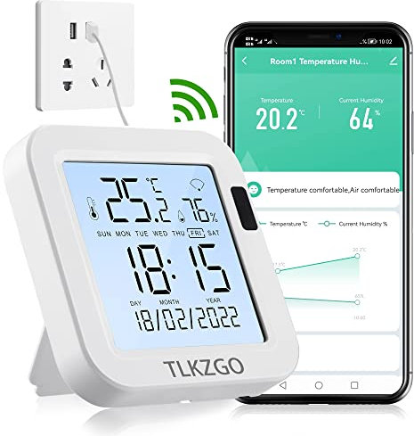 WiFi-Thermometer für den Innenbereich, Hygrometer, Smart Monitor mit hoher Genauigkeit von Luftfeuchtigkeit und Temperatur, mit Benachrichtigung, großes Display mit Hintergrundbeleuchtung, für Haus,