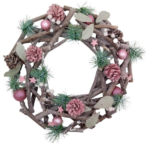BURI Weihnachts-Dekokranz 34cm dekoriert Dekokranz Weihnachtsdeko Wanddeko Türdeko, Farbe:rosa