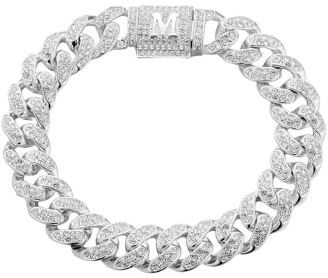 Halukakah Über 400 Diamanten 18 Karat Echtgold/Platin Weißgold Vergoldet Kubanisches Gliederkettenarmband für Damen und Herren, Initiale Blasenbuchstabenverschluss – mit Geschenkbox - für Ihre Lieben