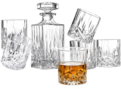 BETESINE Whiskey Decanter Set for Men, Crystal Whiskey Glasses & Decanter, Non-Lead Glass, Bourbon Set in Gift Box, Perfect for Whiskey Lovers, Ideal Gift for Dad or Husband