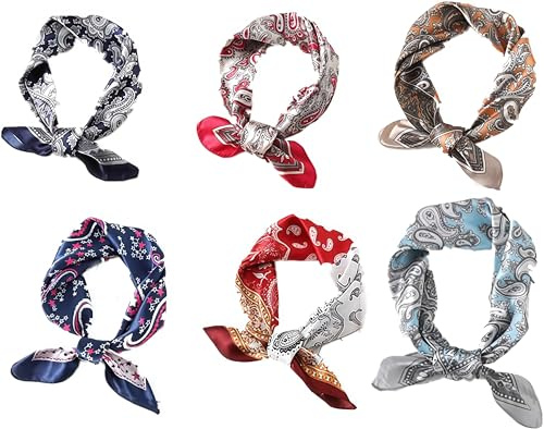 Loopunk 6 Stycken Bandana Halsduk Ljus Torg Färgade,Kvadratisk halsduk Kvinnors Multifunktion Halsduk Bandet, Hals Hårduk, Färg