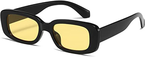 kimorn Rechteckig Sonnenbrillen für Damen Herren Trendige Retro Mode Brille 90er Vintage modisch UV 400 Schutz Quadratischer Rahmen K1200 (Schwarzer Rahmen, gelbe Linse, 65)